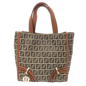 Fendi Mini Tote Women's Handbag 8BH170 Canvas Zucca Pattern (Beige)